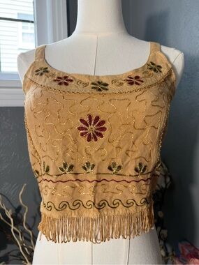 The Little Bazaar Embroidered Fringe Crop Top Boho Festival Cami Size M